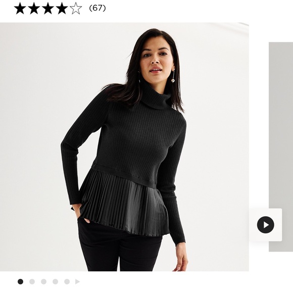 Nine West Sweaters - Black Cowl Turtleneck Sweater with Fitted Silhouette and Peplum Detail